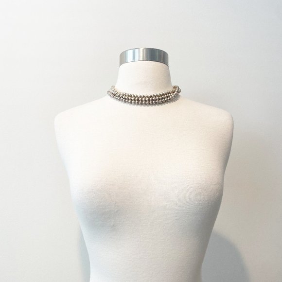 563 Set of Three Handmade Sterling Silver Bead Strand Necklaces, 16inch - Picture 1 of 10